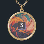 Collier Plaqué Or Nom de marbre élégant liquide Monogramme<br><div class="desc">Élégant,  Élégant,  Exquis. Ce design à la mode comprend un arrière - plan en marbre liquide dynamique avec votre nom et vos initiales monogrammes. Customisez facilement vos initiales et votre nom en utilisant le bouton "Personnaliser". Copyright LovJoie,  tous droits réservés.</div>