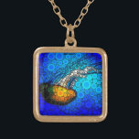 Collier Plaqué Or Orange méduse bleu océan audacieux simple unique<br><div class="desc">Prenez une leçon de cette méduse jaune orangé flottant dans l'océan bleu turquoise et laissez la vie suivre son cours chaque fois que vous portez ce collier de charme photo incroyablement chic et coloré. Ce collier se présente en petites et moyennes tailles ainsi qu'en forme de carré et de cercle....</div>