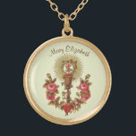 Collier Plaqué Or Premier cru de calice de roses rouges de centre<br><div class="desc">C'est une belle image catholique traditionnelle du centre serveur sacré (communion) au-dessus du calice avec les roses rouges.  Le texte et les polices peuvent être modifiés</div>