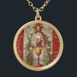 Collier Plaqué Or Première Communion Catholique Jésus Angles<br><div class="desc">C'est une belle image catholique traditionnelle de Jésus offrant à l'hôte avec le chalice,  les fleurs et un arrière - plan rouge.</div>