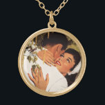 Collier Plaqué Or Proposition de mariage vintage, Amour et Romance<br><div class="desc">Illustration vintage image d'amour et de romance montrant un homme et une femme embrassant et sur le point de s'embrasser. Il vient de lui proposer un mariage et elle a accepté ! Une proposition mariage romantique !</div>