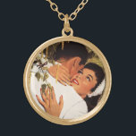 Collier Plaqué Or Proposition de mariage vintage, Amour et Romance<br><div class="desc">Illustration vintage image d'amour et de romance montrant un homme et une femme embrassant et sur le point de s'embrasser. Il vient de lui proposer un mariage et elle a accepté ! Une proposition mariage romantique !</div>