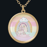 Collier Plaqué Or 🦄 Rainbow Unicorn Girl Nom personnalisé<br><div class="desc">Magnifique thème magique avec une licorne glacée adorable avec arc-en-ciel. Personnalisation facile de votre nom de princesse en utilisant le "bouton Personnalisation". Consultez d'autres articles correspondants disponibles dans mon magasin!</div>