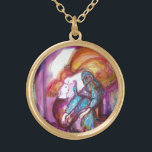 Collier Plaqué Or ROMEO ET JULIET Romantique Saint Valentin<br><div class="desc">Scène de balcon de Romeo et Juilet tragédie par William Shakespeare .Tableau d'aquarelle contemporaine avec feuille d'or et couleurs irisées en violet clair,  rose,  vert,  jaune orange,  turquoise,  turquase,  blanc ..Peinture par Bulgan Lumini (c)</div>