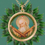 Collier Plaqué Or Saint André l'Apôtre (JMAS 02)<br><div class="desc">Crédit d’image (JMAS 02) : Image ancienne de l’apôtre saint André, tirée d’une empreinte dévotionnelle de la fin du 19e siècle en chromolithographie aux accents dorés, publiée à l’origine par Josef Müller, éditeur d’art, Munich, Allemagne, à partir de la collection privée de l’écrivain religieux du designer. L’image est l’une des...</div>