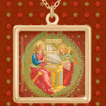 Collier Plaqué Or Saint-Cécile de Rome (SNV 36)<br><div class="desc">Dans cette splendide image, St. Cecilia (IIIe siècle) est assise sur un orgue de pipe ; un ange, servant de calcaire, travaille ses soufflets. Un défilement en latin entre les deux figures se lit comme suit : " Cantate Domino et bendicite nomini ejus" qui traduit " Chanter au Seigneur et...</div>