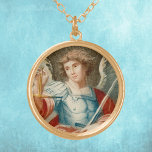 Collier Plaqué Or Saint Michel l'Archange (M 010)<br><div class="desc">Crédit d'image (M 010) : Antique vignette de St. Michael l'Archangel, gravure à la main du 19ème siècle, éditeur original inconnu, de la collection privée de l'architecte d'éphémère religieux. Habillé d'une armure et d'une épée, saint Michel tient une échelle dorée, allusion à son rôle d'aide dans le jugement Dernier. Fête...</div>