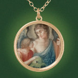 Collier Plaqué Or Saint Raphaël l'Archange (M 012)<br><div class="desc">Crédit d'image (M 012) : Antique vignette de St. Raphael l'Archangel et Tobias, gravure à la main du 19ème siècle, éditeur inconnu, de la collection privée de l'auteur de l'éphémère religieux. Tobias tient un gros poisson qu’il a pris dans le Tigre en direction de l’archange. Ses diverses parties du corps...</div>