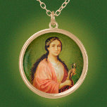 Collier Plaqué Or St. Apollonia (BLA 001)<br><div class="desc">Note bien : Cette image s'adapte le mieux aux pendentif ! Image antique de St. Apollonia d'une empreinte chromolithographique dévotionnelle de la fin du XIXe siècle #116 publiée par Buchhandlung L. Auer, Donauwörth, Allemagne, dans la collection privée de l'architecte de l'éphémère religieux. Fête : 9 février La palette de ce...</div>
