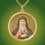 Collier Plaqué Or St. Teresa d'Avila (SNV 27) Round<br><div class="desc">Source de l’image : Image antique de St. Teresa d’Avila,  tirée d’une empreinte chromoxylographique dévotionnelle datant de la fin du 19e siècle,  publiée par St. Norbertus Verlag,  Vienne,  Autriche,  dans la collection d’éphémères religieux du designer.   Fête : 15 octobre</div>