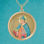 Collier Plaqué Or St. Thomas Becket avec épée en mitre (P 005)<br><div class="desc">Dans ce portrait en long et en large d'une empreinte dévotionnelle datant de la fin du XIXe siècle, St. Thomas Becket est représenté fidèle à son premier type : il est représenté dans son premier : grand, mince et rasé. Il tient sa croix archiépiscopale dans sa main droite et porte...</div>