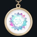 Collier Plaqué Or *~* Symbole OM Aquarelle Mandala Aum Lotus<br><div class="desc">* Énergétiquement amélioré - Un symbole OM Lotus Watercolor Mandala sur un arrière - plan noir.* arrière - plan blanc ROND et aquarelle colorée. PLACÉ D'OR. Il peut être Zen , Esotérique , Nouvel Âge , Métaphysique , et Spirituel aide à la méditation et à la pleine conscience. Voici pour...</div>