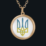 Collier Plaqué Or Un trident ukrainien texturé drapeau d'Ukraine cou<br><div class="desc">Texture de l'emblème national ukrainien trident tryzub dans les couleurs du drapeau ukrainien et le motif du cercle de course</div>