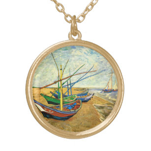 Collier Plaqué Or Van Gogh Bateaux de pêche sur la plage de Saintes 