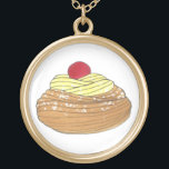 Collier Plaqué Or ZEPPOLE Italien Frit Pâtisserie Dough Boulangerie<br><div class="desc">Il présente une illustration originale d'un zeppola à boule de pâte frite (ou zeppole, également connu sous le nom de blenzi, frittelle, ou crispelli), surmonté d'un sucre en crème et en poudre. Un dessert traditionnel du festival de rue St. Joseph's Day, et un restaurant italien classique ou une boulangerie Little...</div>