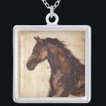 Collier Profil du cheval sauvage Brown<br><div class="desc">La beauté de ce cheval sombre est parfaitement capturée par deux couleurs simples : le marron et le beige et la netteté de l'encre utilisée dans ce tableau le rend encore plus réaliste. Ce dessin d'art contemporain représentant un profil d'étalon brun ajoutera du caractère à tout salon, salle à manger...</div>