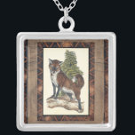 Collier Renard rustique sur un tronc d'arbre<br><div class="desc">Cette impression rustique illustre un renard devant un pin. Les couleurs sont dans la gamme douce pastel et le cadre de l'image a des motifs traditionnels dans la gama marron. Cette conception serait un complément parfait à votre décoration de maison de campagne.</div>