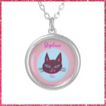 Collier Retro Pink and Blue Purring Kitty<br><div class="desc">Retro pink and blue purring kitty.  Playful. Whimsical.</div>