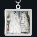 Collier Robe Mariage victorienne deux femmes<br><div class="desc">L'image imprimée de la robe mariage victorienne provient d'un magazine de 1850 qui présente la mode mariage la plus à jour du jour. Beau art !</div>