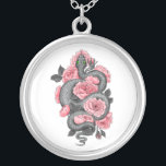 Collier Roses serpent et pêche<br><div class="desc">Illustration dessinée à la main d'un serpent et d'un rose</div>