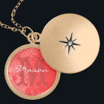 Collier rouge Vintage Damask Monogramme<br><div class="desc">Collier de serrure de gosse pour elle le jour de la Saint-Valentin ou l'anniversaire. Monogramme et nom de votre amour.</div>