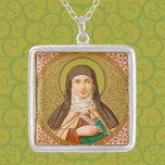 Collier Saint-Teresa d'Avila (SNV 27) Carré<br><div class="desc">Crédit d'image (SNV 27) : Image ancienne de St. Teresa d'Avila,  tirée d'une oeuvre de dévotion datant de la fin du XIXe siècle en chromolithographie,  publiée à l'origine par St. Norbertus Verlag,  Vienne,  Autriche,  à partir de la collection de l'éphémère religieux du designer.   Fête : 15 octobre</div>