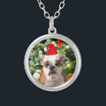 Collier Santa Hat Bulldog Christmas Tree Snowman boîte cad<br><div class="desc">Mignonne photo Bulldog avec boîte cadeau de Noël Tree Snowman en arrière - plan. Un cadeau parfait pour Noël !</div>