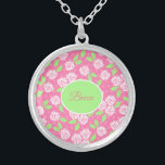 Collier Shabby personnalisé Chic rose et vert floral<br><div class="desc">Collier chic Shabby rose et vert fleuri personnalisé</div>
