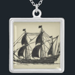 Collier Silhouette du navire avec voiles de billage<br><div class="desc">Belle silhouette d'un voilier avec voiles de cale. Vous pouvez même voir quelques figures debout sur le pont,  surveiller la progression du navire ou simplement profiter de la brise marine cool. Quiconque aime la mer devrait acheter cette pièce !</div>