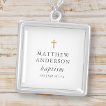 Collier Simple moderne Elegant Cross Baby Baptism<br><div class="desc">Le design se compose d'une simple typographie avec des polices sans serif et serif.</div>