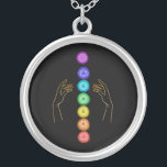 Collier *~* Soigner Les Symboles Chakra   Mains De Guériso<br><div class="desc">BIJOUX D'ARGENT AVEC INTENTION (R) - Bijoux Énergétiquement Améliorés. Chakra et guérison mains sur un arrière - plan noir. En tant que guérisseur spirituel de l'énergie à distance professionnelle depuis 2001, j'ai appris, développé et utilisé la puissance de l'intention de guérison de l'énergie. Tout mon BIJOUX AVEC INTENTION (R) porte...</div>