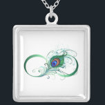 Collier Symbole de l'Infinity<br><div class="desc">Le symbole de l'infinity with a bright, green, artistic peacock feather on a white background. Tattoo style.</div>