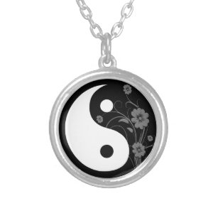Collier Symbole floral noir de Yin Yang