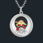 Collier Tambours de musique vinyle<br><div class="desc">Illustration de dessin humoristique pour les amateurs de vinyle sur platine. Ce design musical serait également très apprécié des tambours. Illustration d'un disque jouant de la batterie.</div>
