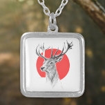 Collier Tête de cerf Dessin de cerf Cercle rouge Art anima<br><div class="desc">Dessin de tête de cerf et cercle rouge dans l'arrière - plan. Croquis au crayon graphique avec couleur numérique. Cadeau artistique et élégant pour amoureux des animaux. ・ Vous pouvez le customiser - redimensionner/faire pivoter l'image, ajouter du texte et plus, ou le transférer vers un autre produit :) ・ ・...</div>