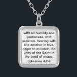 Collier Vers de bible au sujet de l'amour pour le mariage<br><div class="desc">Écriture sainte au sujet de l'amour pour le mariage ou mariage de vers de bible "avec toutes les humilité et gentillesse,  avec la patience,  incidence entre eux dans l'amour,  désireux de maintenir l'unité de l'esprit dans le lien de la paix.  Ephesians 4 : 2 ou 3"</div>