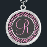 Collier Zèbre rose Imprimer Lettre fantaisie R<br><div class="desc">Script lettre R en rose sur un arrière - plan d'impression zèbre noir et rose.</div>