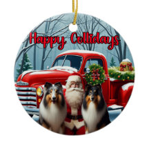 Collies, Père Noël, Ornement de Camion Rouge