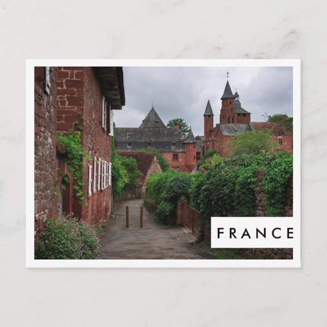 Collonges-la-Rouge, carte postale à cadre blanc (Devant)