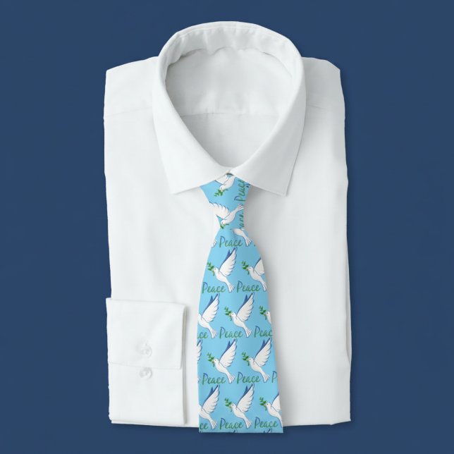Colombe de la paix avec cravate bleue au rameau d' (Blue peace dove tie.)