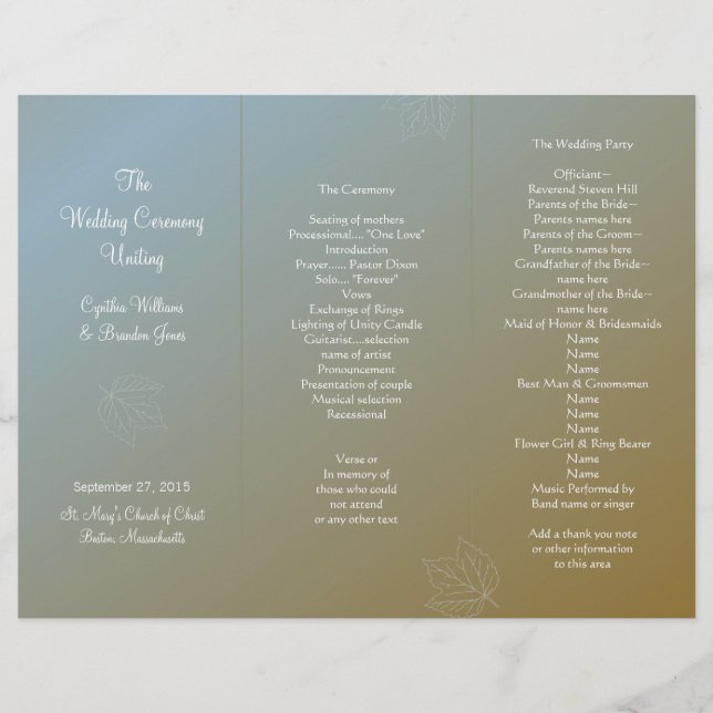 Colonial Breeze Tri-Fold Wedding Programme Modèle (Devant)