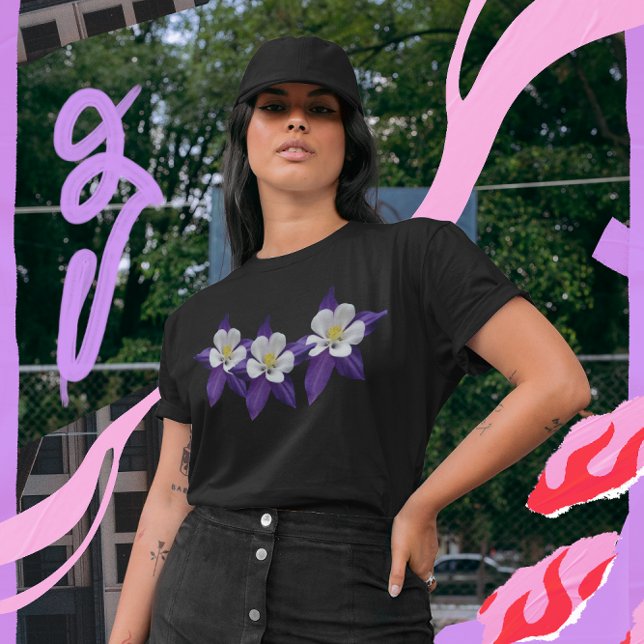 Colonne T-shirt bleu et blanc Fleurs foncées (Columbine Purple and White Flowers Dark T-shirt)