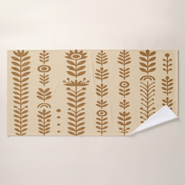 Colonnes botaniques beige et brun terre (Serviette de bain)