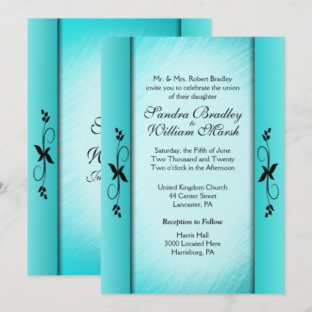 Colonnes Turquoise Blue Wedding Invitations (Devant / Derrière)