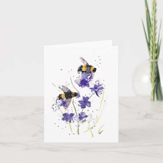 Color aquatique Folded Note Card ou bees & violets (Devant)