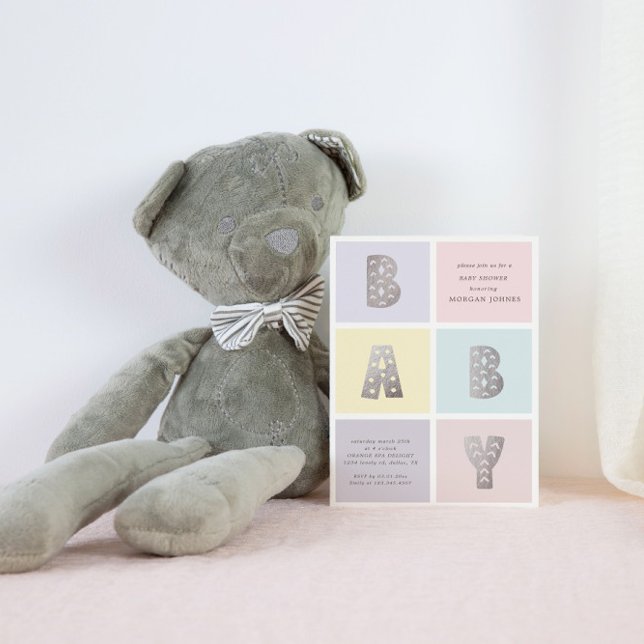 Color Block Pastel Silver Baby shower Invitation (Créateur téléchargé)