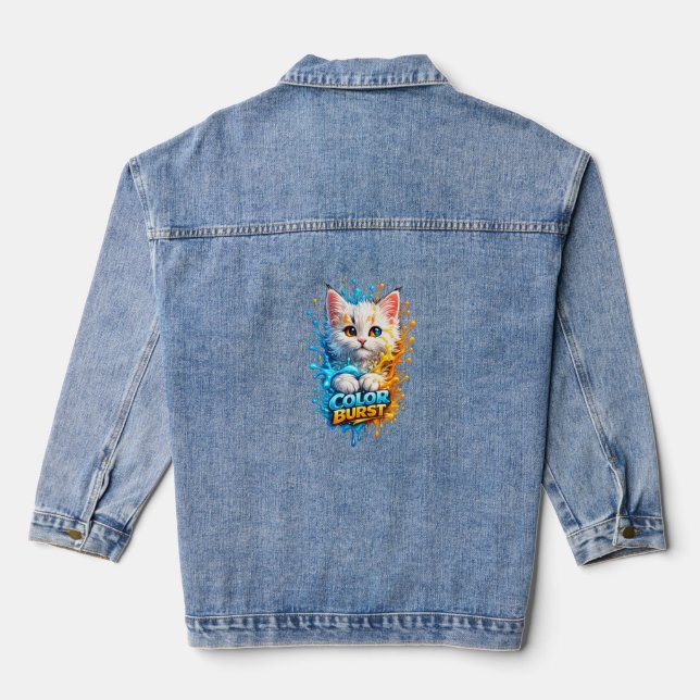 Color Burst Cat – Veste en jean avec éclaboussure  (Verso)