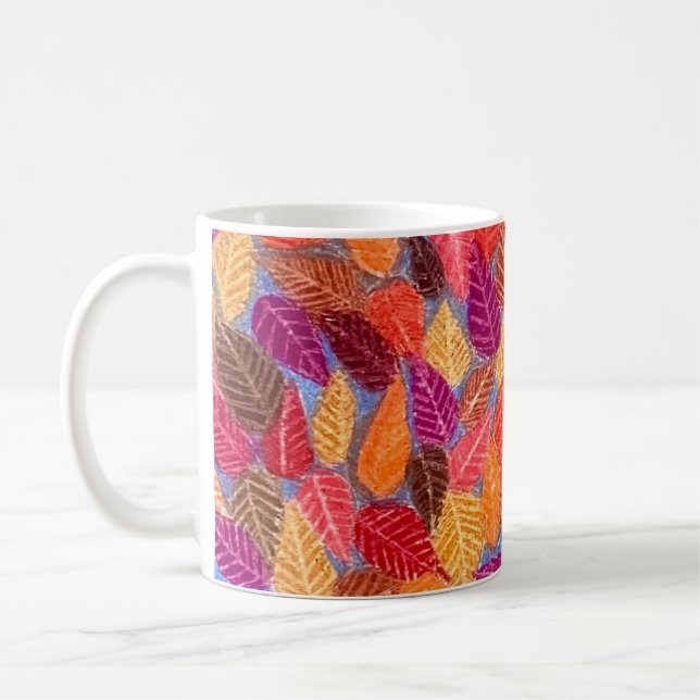 Color Pencil Fall Foliage Leaves Drawing Mug (Gauche)