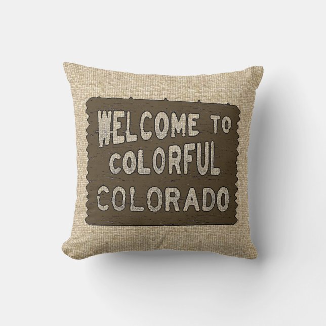 Colorado coloré signe de bienvenue coussin burlap (Recto)