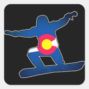 Colorado drapeau snowboardeur autocollants carré
